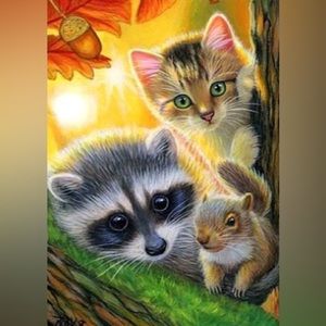 Raccoon Kitty Squirrel DIY 5D Full Round Drill Diamond Painting